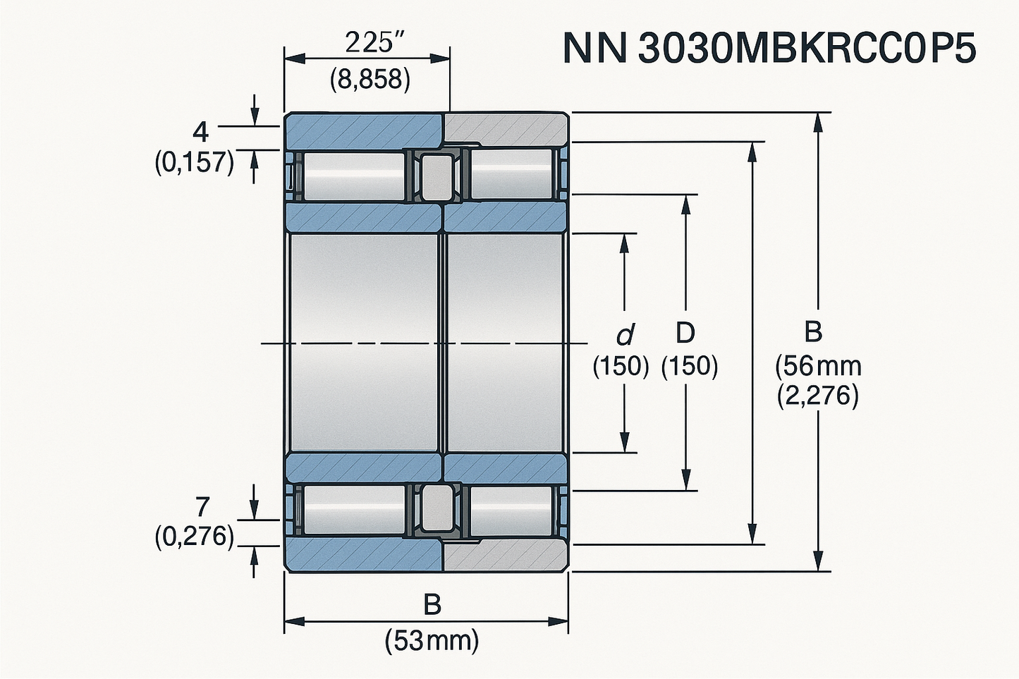 NN3030MBKRCC0P5 Cylindrical Roller bearing NN30 18-52 series dimensions