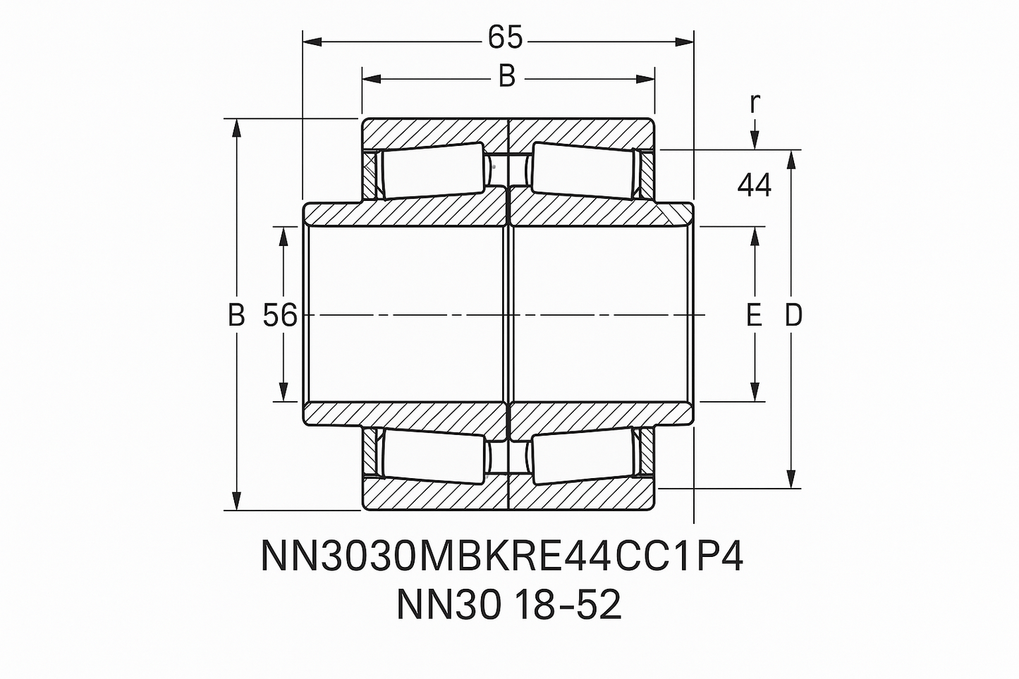 NN3030MBKRE44CC1P4 Cylindrical Roller bearing NN30 18-52 series DIMENSIONS