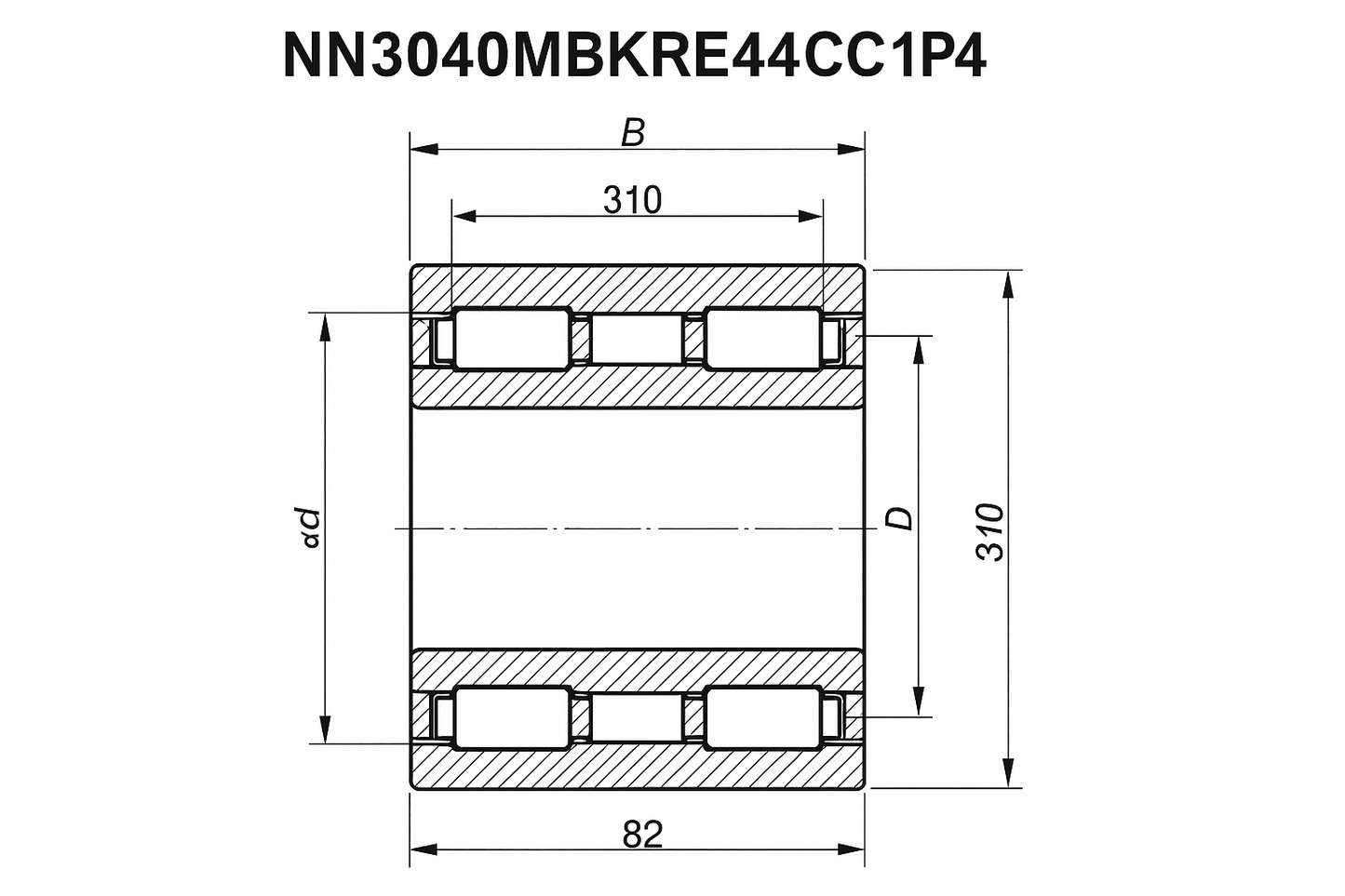 NN3040MBKRE44CC1P4 Cylindrical Roller bearing NN30 18-52 series DIMENSIONS