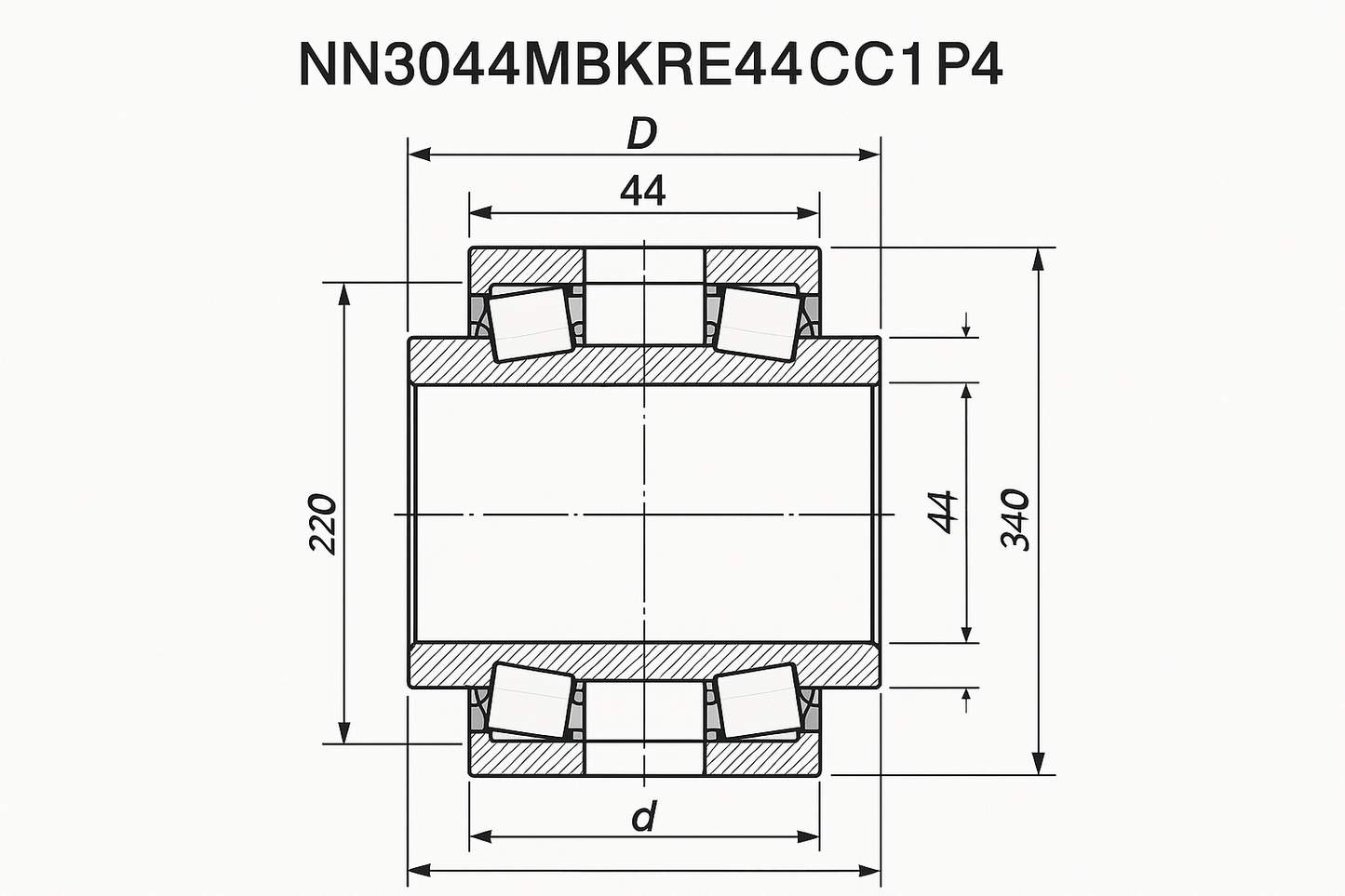 NN3044MBKRE44CC1P4 Cylindrical Roller bearing NN30 18-52 series DIMENSIONS