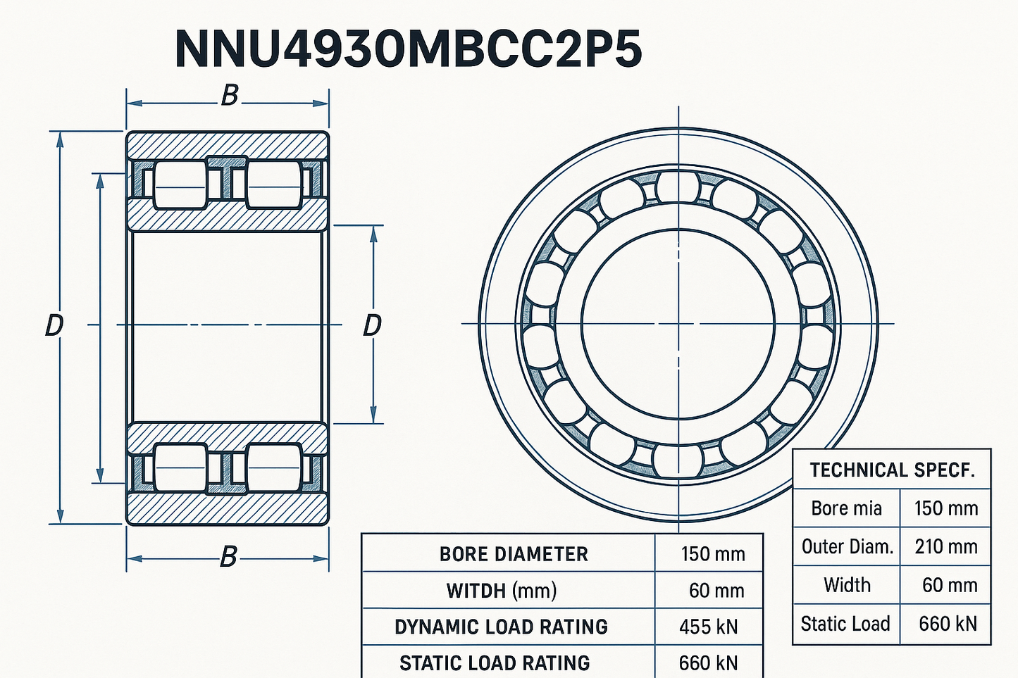 NNU4930MBCC2P5 Cylindrical Roller Bearings NNU Series DIMENSIONS 